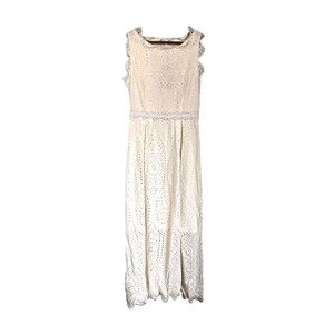 Miss ord Pastel Yellow Eyelet Lace Maxi Dress Sleeveless  Cottagecore Size L NWT
